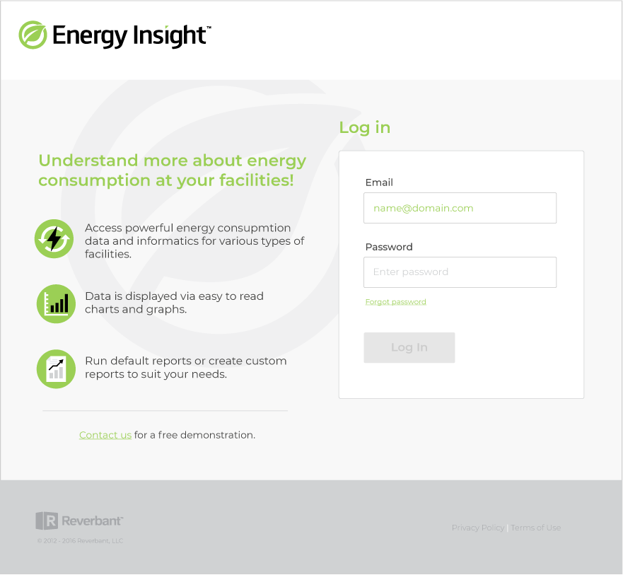 Energy Insight Log In Picture of the Energy Insight log in screen